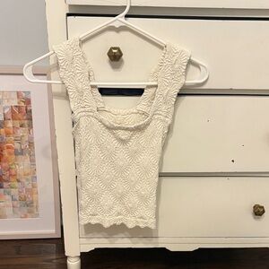 Free People Cream Textured Crochet Square Neck Tank